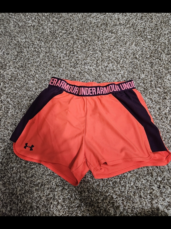 Under Armour Pants - Under Armour Women's Coral and Dark Purple Athletic Shorts